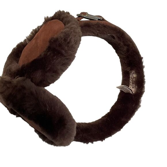 UGG Women’s Brown Genuine Leather Australia Classic Double U Logo Earmuff One Sz - Picture 9 of 11